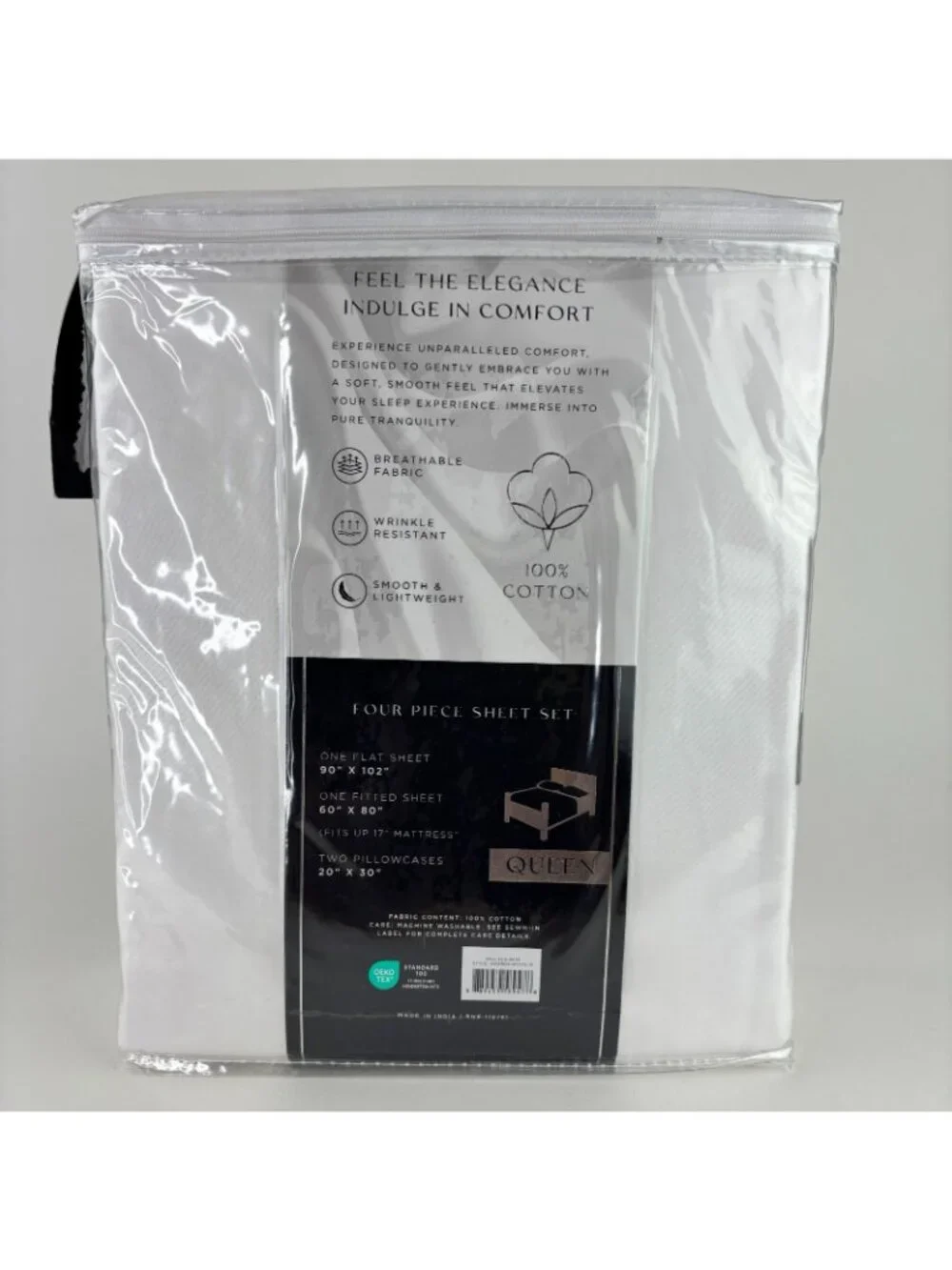 Luxe Touch Collection 4 Piece Queen Sheet Set White Cotton 300 Thread Count NWT